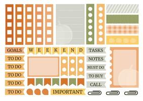 otoño vistoso semanal planificador pegatinas conjunto con calabaza silueta para agenda, computadora portátil, diario. a5 formato. vector
