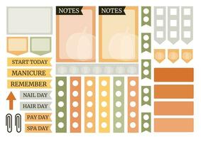 Autumn colorful weekly planner stickers set with pumpkin silhouette for agenda, notebook, diary. A5 format. vector