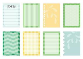 Soft green and yellow colorful weekly planner stickers set for agenda, notebook, diary. A5 format. vector