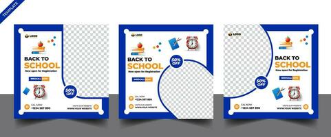 banner de publicación de redes sociales de admisión a la escuela, volante cuadrado de publicación de redes sociales educativas plantilla de diseño de banner web de regreso a la escuela vector