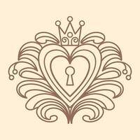 Vintage castle in Gothic style. Filigree heart with crown, floral motif, leaves and herbs. Magical objects, fantasy, boho. Halloween, Valentines Day. witchcraft. For logo, posters, design elements. vector