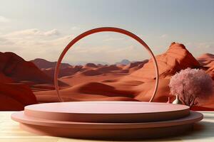3D realistic podium for product shooting with a lot of space to put a product with Abstract scene concept AI Generative Illustration. photo