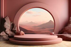 3D realistic podium for product shooting with a lot of space to put a product with Abstract scene concept AI Generative Illustration. photo