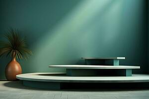 3D realistic podium for product shooting with a lot of space to put a product with Abstract scene concept AI Generative Illustration. photo