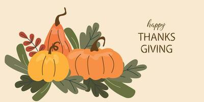 Thanksgiving Day background. Flat illustration pumpkins vector