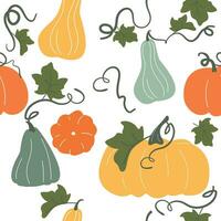 Abstract seamless pattern with pumpkins. Pumpkins stems and leaves vector