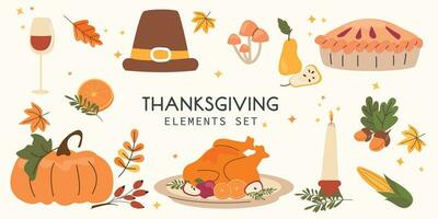 Thanksgiving elements set. Autumn set of illustrations vector