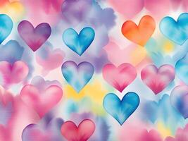 watercolor background with hearts and hearts for valentines day. photo