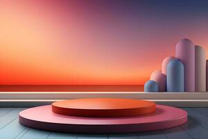 3D realistic podium for product shooting with a lot of space to put a product with Abstract scene concept AI Generative Illustration. photo
