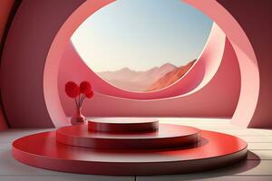 3D realistic podium for product shooting with a lot of space to put a product with Abstract scene concept AI Generative Illustration. photo