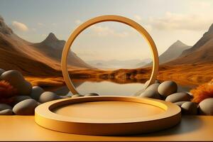 3D realistic podium for product shooting with a lot of space to put a product with Abstract scene concept AI Generative Illustration. photo