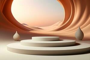 3D realistic podium for product shooting with a lot of space to put a product with Abstract scene concept AI Generative Illustration. photo