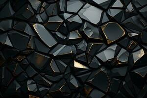 3d render, abstract background, black cracked wall, broken glass AI Generative Illustration. photo