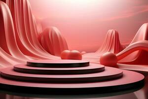 3D realistic podium for product shooting with a lot of space to put a product with Abstract scene concept AI Generative Illustration. photo