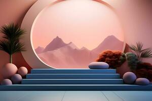 3D realistic podium for product shooting with a lot of space to put a product with Abstract scene concept AI Generative Illustration. photo