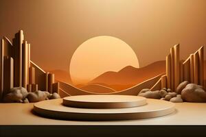 3D realistic podium for product shooting with a lot of space to put a product with Abstract scene concept AI Generative Illustration. photo