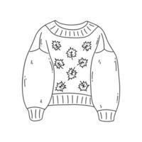 Autumn cozy knitted sweater with maple leaves. Vector