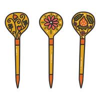 Set of wooden Russian spoons. Vector hand drawn