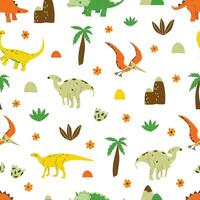 Seamless pattern Dinosaurs. Vector hand drawn colorful