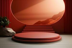 3D realistic podium for product shooting with a lot of space to put a product with Abstract scene concept AI Generative Illustration. photo