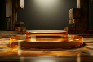 3D realistic podium for product shooting with a lot of space to put a product with Abstract scene concept AI Generative Illustration. photo