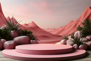 3D realistic podium for product shooting with a lot of space to put a product with Abstract scene concept AI Generative Illustration. photo