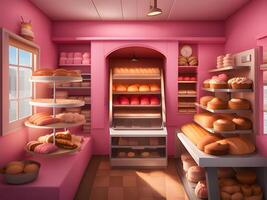 fresh and delicious bread and bakery products in bakery shop photo