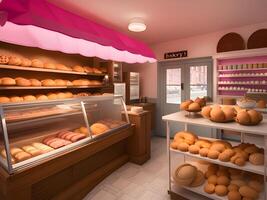 fresh and delicious bread and bakery products in bakery shop photo