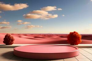 3D realistic podium for product shooting with a lot of space to put a product with Abstract scene concept AI Generative Illustration. photo