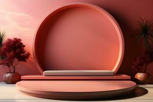 3D realistic podium for product shooting with a lot of space to put a product with Abstract scene concept AI Generative Illustration. photo