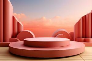 3D realistic podium for product shooting with a lot of space to put a product with Abstract scene concept AI Generative Illustration. photo