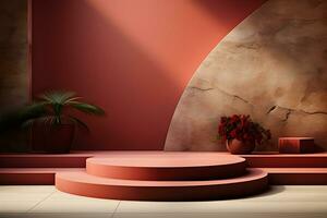 3D realistic podium for product shooting with a lot of space to put a product with Abstract scene concept AI Generative Illustration. photo