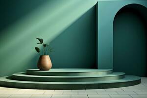 3D realistic podium for product shooting with a lot of space to put a product with Abstract scene concept AI Generative Illustration. photo