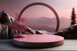 3D realistic podium for product shooting with a lot of space to put a product with Abstract scene concept AI Generative Illustration. photo