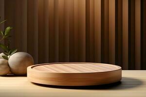 3D realistic podium for product shooting with a lot of space to put a product with Abstract scene concept AI Generative Illustration. photo