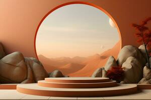 3D realistic podium for product shooting with a lot of space to put a product with Abstract scene concept AI Generative Illustration. photo