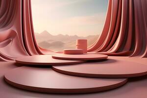 3D realistic podium for product shooting with a lot of space to put a product with Abstract scene concept AI Generative Illustration. photo