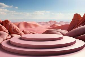 3D realistic podium for product shooting with a lot of space to put a product with Abstract scene concept AI Generative Illustration. photo