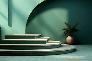 3D realistic podium for product shooting with a lot of space to put a product with Abstract scene concept AI Generative Illustration. photo
