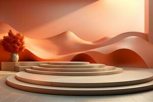 3D realistic podium for product shooting with a lot of space to put a product with Abstract scene concept AI Generative Illustration. photo