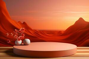 3D realistic podium for product shooting with a lot of space to put a product with Abstract scene concept AI Generative Illustration. photo