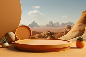 3D realistic podium for product shooting with a lot of space to put a product with Abstract scene concept AI Generative Illustration. photo