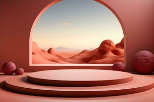 3D realistic podium for product shooting with a lot of space to put a product with Abstract scene concept AI Generative Illustration. photo