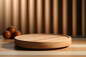 3D realistic podium for product shooting with a lot of space to put a product with Abstract scene concept AI Generative Illustration. photo