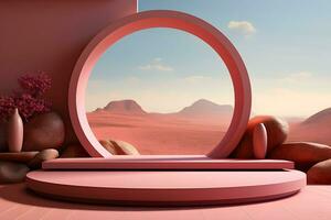 3D realistic podium for product shooting with a lot of space to put a product with Abstract scene concept AI Generative Illustration. photo