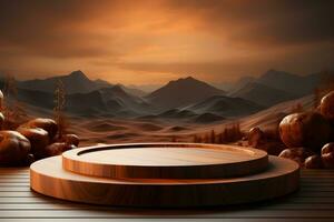 3D realistic podium for product shooting with a lot of space to put a product with Abstract scene concept AI Generative Illustration. photo