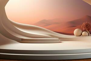 3D realistic podium for product shooting with a lot of space to put a product with Abstract scene concept AI Generative Illustration. photo