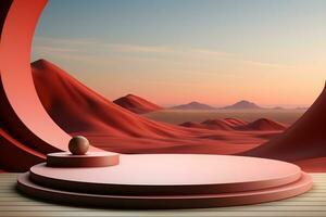 3D realistic podium for product shooting with a lot of space to put a product with Abstract scene concept AI Generative Illustration. photo