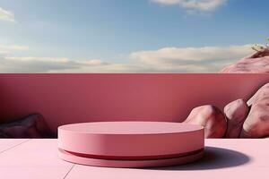 3D realistic podium for product shooting with a lot of space to put a product with Abstract scene concept AI Generative Illustration. photo