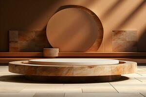 3D realistic podium for product shooting with a lot of space to put a product with Abstract scene concept AI Generative Illustration. photo